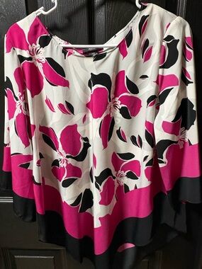 Alfani Pink and Black Floral Scoop Neck Blouse